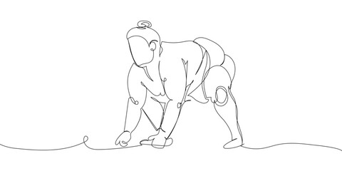 Sumo wrestler one line art. Continuous line drawing japanese, fight, obesity, man, person, athlete, sport.