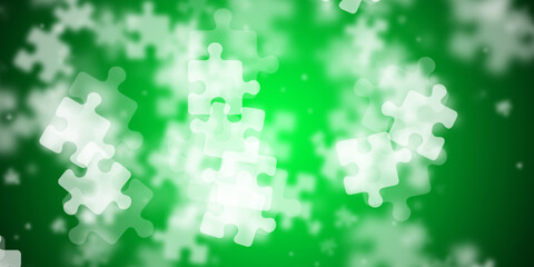 Abstract flashy green background with flying puzzle pieces