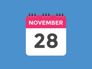 november 28 calendar reminder. 28th november daily calendar icon template. Calendar 28th november icon Design template. Vector illustration
