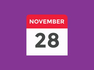 november 28 calendar reminder. 28th november daily calendar icon template. Calendar 28th november icon Design template. Vector illustration

