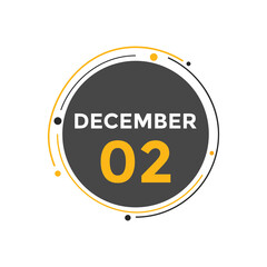 december 2 calendar reminder. 2nd december daily calendar icon template. Calendar 2nd december icon Design template. Vector illustration
