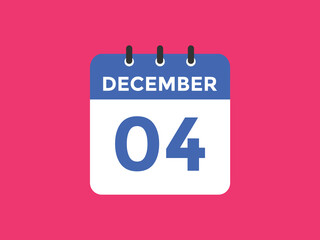 december 4 calendar reminder. 4th december daily calendar icon template. Calendar 4th december icon Design template. Vector illustration
