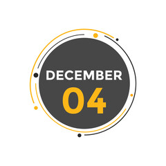 december 4 calendar reminder. 4th december daily calendar icon template. Calendar 4th december icon Design template. Vector illustration
