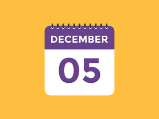 december 5 calendar reminder. 5th december daily calendar icon template. Calendar 5th december icon Design template. Vector illustration
