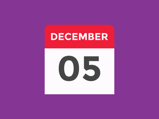 december 5 calendar reminder. 5th december daily calendar icon template. Calendar 5th december icon Design template. Vector illustration
