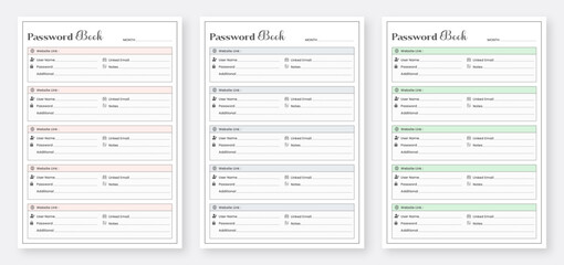 Password Log Book Template Set. Set of Password Log Template. Password Tracker Template. Printable Password Book A4 Size Easily Editable.