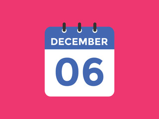 december 6 calendar reminder. 6th december daily calendar icon template. Calendar 6th december icon Design template. Vector illustration
