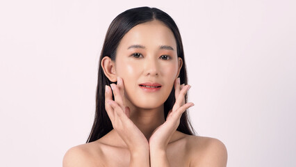 Young Asian women face with Korean style make up for skincare cosmetics