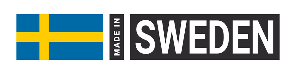 Made in Sweden label sign. Product emblem. Flag of the country of manufacture. Vector illustration