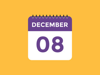 december 8 calendar reminder. 8th december daily calendar icon template. Calendar 8th december icon Design template. Vector illustration
