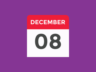 december 8 calendar reminder. 8th december daily calendar icon template. Calendar 8th december icon Design template. Vector illustration
