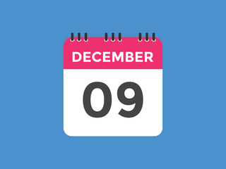 december 9 calendar reminder. 9th december daily calendar icon template. Calendar 9th december icon Design template. Vector illustration
