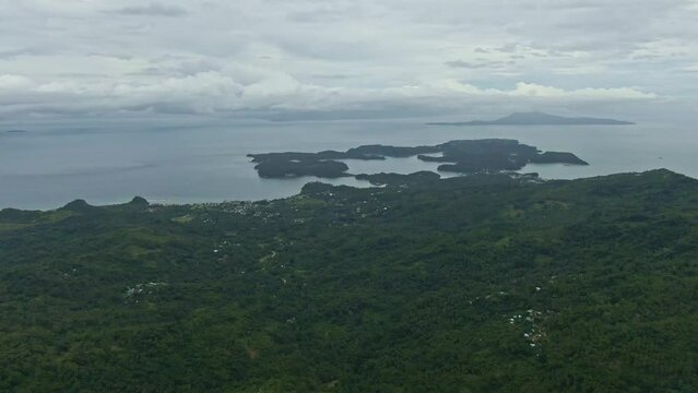 Aerial view of coastline, Islands and mountain forest from Puerto Galera, Philippines