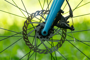 Disc mechanical bicycle brake, close-up.