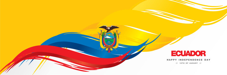 Ecuador Independence day, abstract hand drawn national flag of Ecuador, white background banner - obrazy, fototapety, plakaty