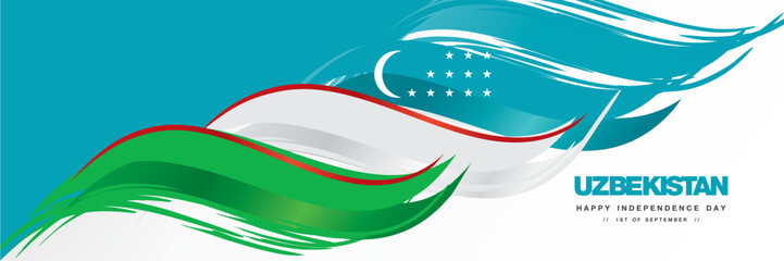 Uzbekistan Independence day, abstract hand drawn national flag of Uzbekistan, white background banner