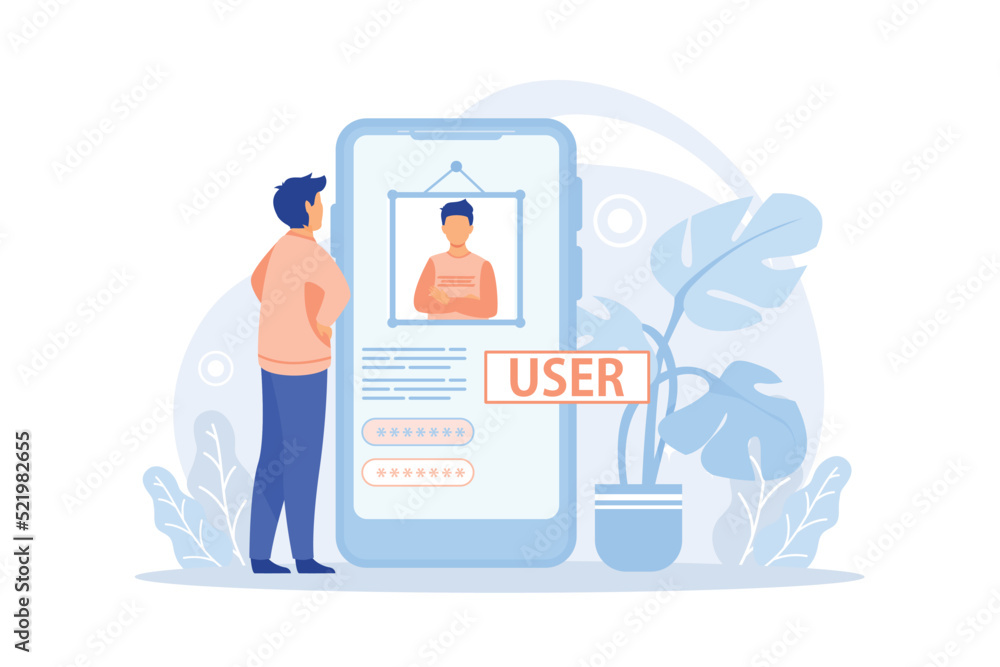 Poster enter login and password. registration page on screen. sign in to your account creative metaphor. lo