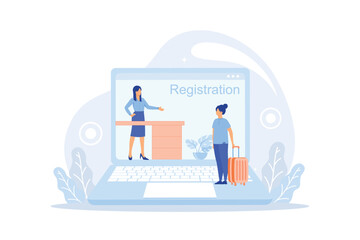 Enter login and password. Registration page on screen. Sign in to your account creative metaphor. Login page. Mobile app with user page. Identification in internet flat vector modern design illustrati