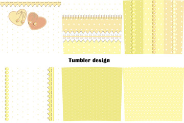 Backgrounds and templates for wrapping 20-oz Tumbler. Sublimation floral pink beige textures with beads and buttons. Boho, retro, country style.