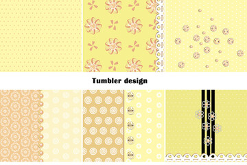 Backgrounds and templates for wrapping 20-oz Tumbler. Sublimation floral pink beige textures with beads and buttons. Boho, retro, country style.