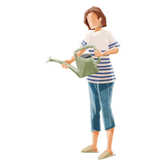 水やりをする人の手書き水彩風イラスト