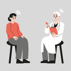 Illustration of a senior male doctor examining a woman. Flat style vector design illustration