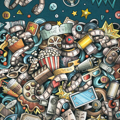 Obraz premium Cartoon cute doodles cinema frame design