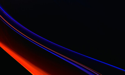 Smooth 3d mix of red blue neon lights in dark space. Elegant curves in minimal template or blank. Cyber space. Great for design as cover print for electronics, splash screen, print, poster, artwork.