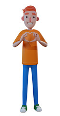 3D illustration boy giving heart shaped hand gesture Transparent PNG