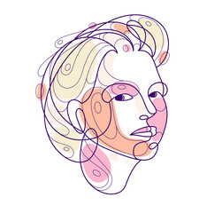 Woman beauty face vector linear illustration, delicate line art of attractive girl portrait, abstract feminine drawing minimal style isolated.