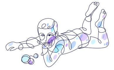 Cute beautiful boy vector line art monochrome illustration isolated, toddler kid artistic linear drawing.