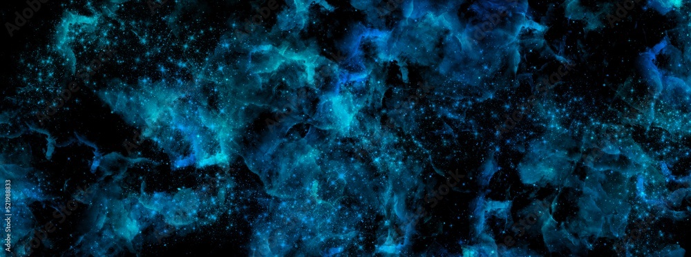 Wall mural nebula and stars in night sky web banner. space background with realistic nebula and shining stars. 