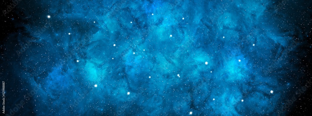 Wall mural nebula and stars in night sky web banner. space background with realistic nebula and shining stars. 