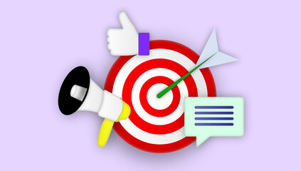 marketing concept, target with arrow, megaphone, social network marketing