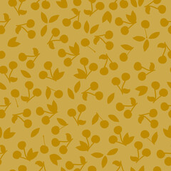 Simple berry pattern. gold cherry. mustard background. Fashionable print for textiles, wallpaper and packaging.
