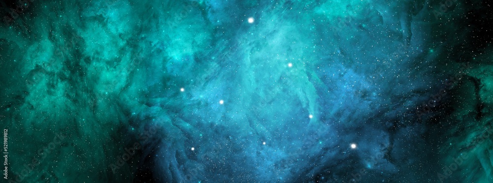Wall mural nebula and stars in night sky web banner. space background with realistic nebula and shining stars. 