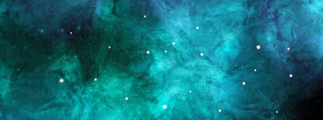 Fototapeta na wymiar Nebula and stars in night sky web banner. Space background with realistic nebula and shining stars. Abstract scientific background with nebulae and stars in space. Multicolor outer space.