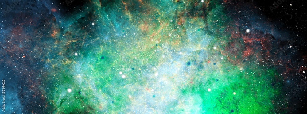 Sticker nebula and stars in night sky web banner. space background with realistic nebula and shining stars. 