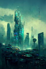 futuristic cyberpunk city  digital art