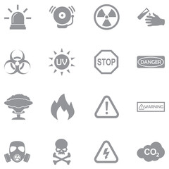 Alerts and Warning Icons. Gray Flat Design. Vector Illustration.