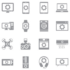 Electronic Settings Icons. Gray Flat Design. Vector Illustration.