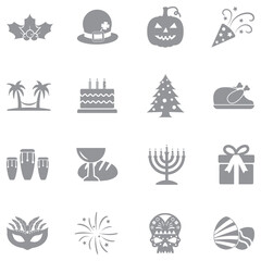 Holidays Icons. Gray Flat Design. Vector Illustration.