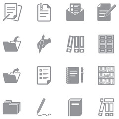 Office And Paperwork Icons. Gray Flat Design. Vector Illustration.