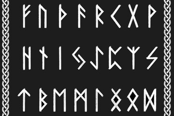 The runic alphabet or futhark raw dark illustration	