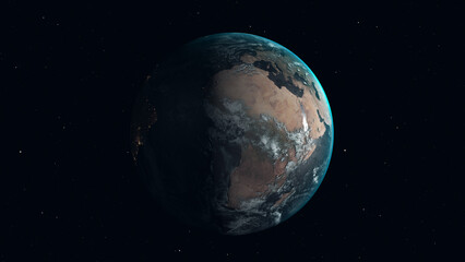 Fototapeta na wymiar Earth rotating on starry background in loop 