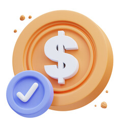 3d rendering of cute icon illustration success payment, approved