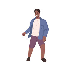 Happy male character in stylish clothes, isolated man or teenage boy with smile on face. Cheerful guy walking or strolling. Flat cartoon, vector in flat style