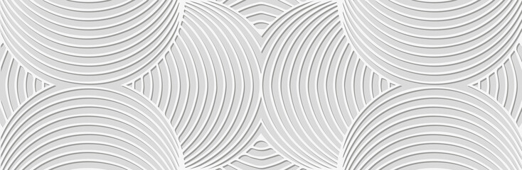 Banner, cover design. Embossed ethnic 3D pattern of stripes and lines on a white background, art deco style. Tribal geometric ideas for websites, presentations.