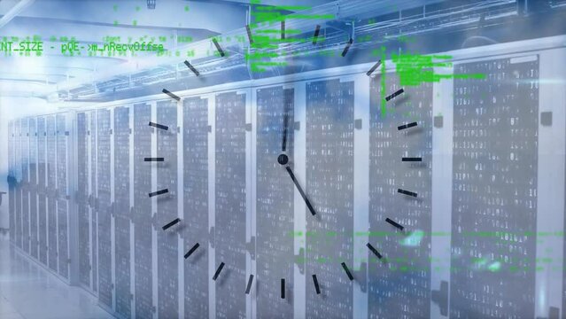 Animation of data processing and clock over servers