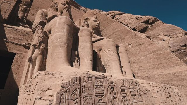 Abu Simbel Temple, Main Entrance and Statues, Ancient Egypt 
